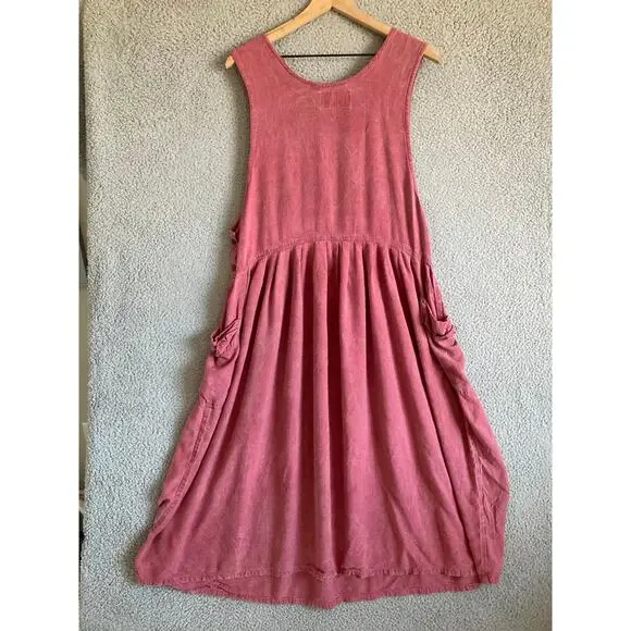 Vintage Express Midi Dress 1 Medium Tank Pockets Jersey Round Neck Stone Red 80s - Picture 7 of 13